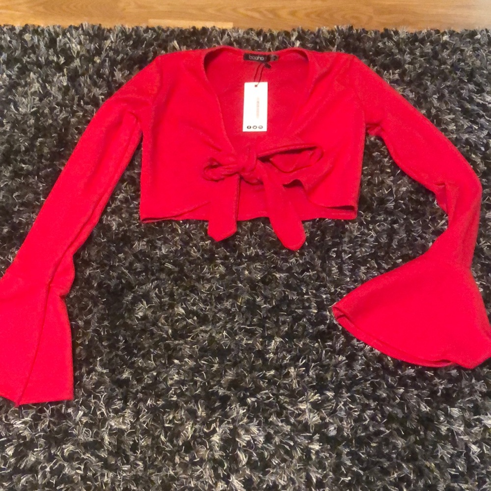 Red front tie crop top